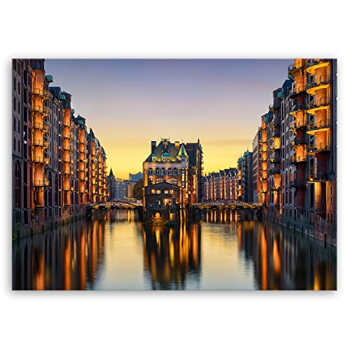 ge Bildet Bild auf Leinwand | Wasserschloss in der Speicherstadt - Hamburg D in 40x30 cm als Wandbild | Wand-deko Dekoration Wohnung modern Bilder | 2210 von ge Bildet