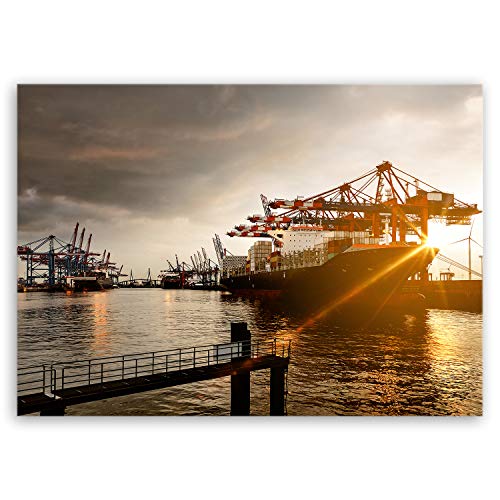 ge Bildet Bild auf Leinwand | Hamburger Hafen in 100x70 cm als Wandbild | Wand-deko Dekoration Wohnung modern Bilder | 1247 von ge Bildet