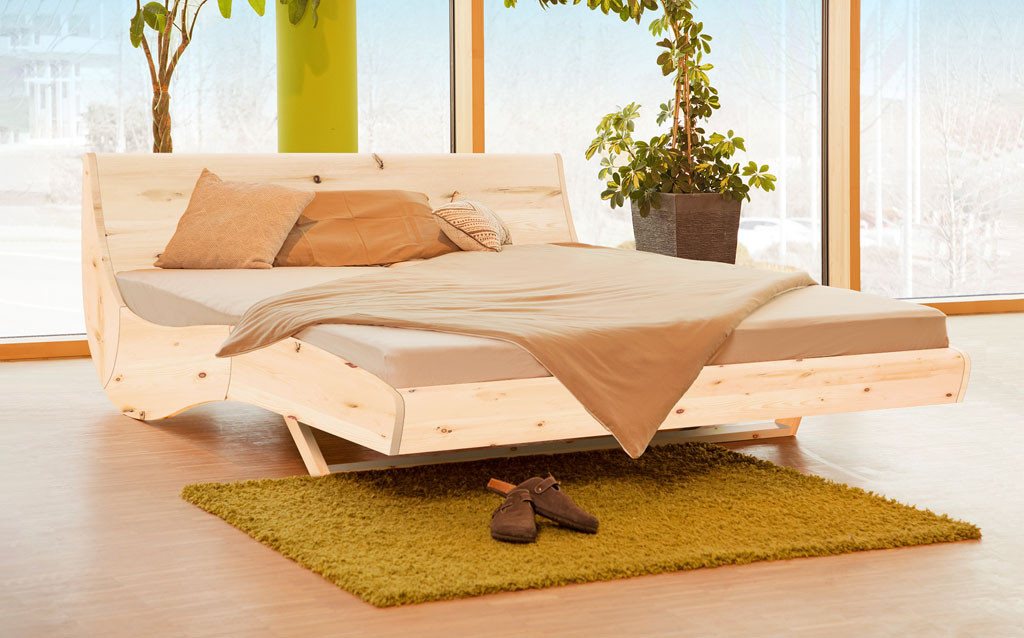 geborgenschlafen Massivholzbett aus Zirbenholz, Schwebebett Design - Zirbenholzbett, Inkl. Lattenrost, - Handgefertigt in Deutschland von geborgenschlafen