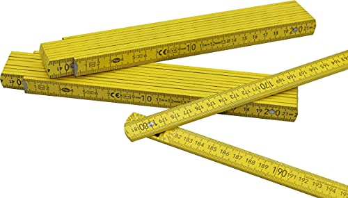 1 Stück Zollstock 2 Meter mit 90°/180° Winkeleinrastung und Winkelskala (30°/45°/60°/75°/90°) - Adga 250 plus Markenzollstock 2m aus Buchenholz - gelb ohne Werbeaufdruck von geddid