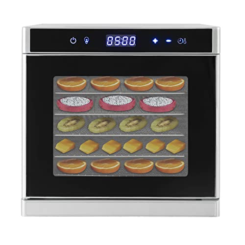 gegeweeret Edelstahl Dörrgerät 700W mit 6 Tabletts | Präzise Temperatursteuerung (35-75°C) & 24-Stunden Timer | LED-Kontrolldisplay für Trocknen von Obst, Fleisch, Gemüse und Kräutern von gegeweeret