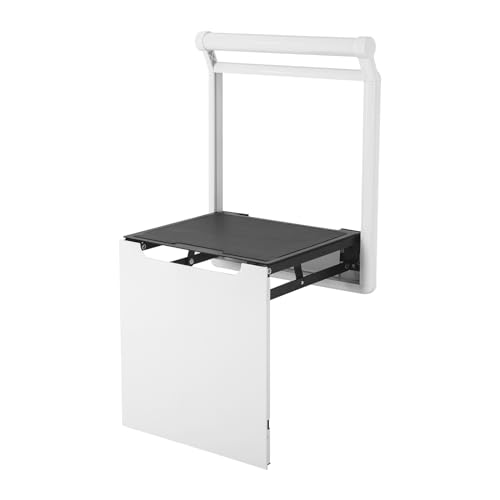 Duschsitz Klappbar Wandklappstuhl,Aluminiumlegierung Faltbarer Wandhocker Wandmontierter,Handlauf,Anti-Rutsch Pads,Baden,Wechseln Schuhe für Eingangsbereiche (Weiß) von gegeweeret