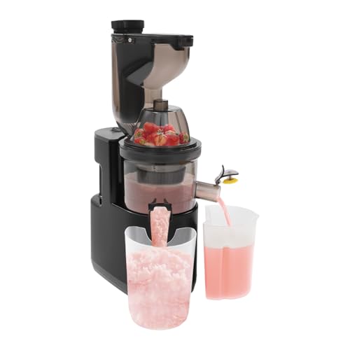 Elektrischer Entsafter Slow Juicer, 500W Schwarz Saftpresse Elektrisch für Gemüse und Obst, mit Automatischer Trementnung & Anti-Tropf System, Entsafter mit 14cm Einfüllschacht von gegeweeret