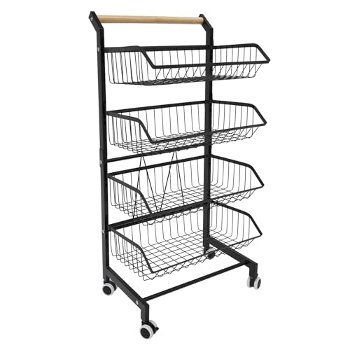 Gemüseregal für Küche, Stapelbarer Obstkorb Gemüse mit Rollen – 4 Etagen Rollwagen Küche, Mobiler Aufbewahrungswagen Schwarz, Ideal für Lagerung & Organisation Gemüseregal für Küche, Stapelbarer Obstkorb Gemüse mit Rollen – 4 Etagen Rollwagen Küche, Mobiler Aufbewahrungswagen Schwarz, Ideal für Lagerung & Organisation von gegeweeret