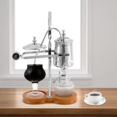 Kaffeekocher 400ml Siphon kaffeemaschine Set, Vakuum-Kaffeebereiter, Kaffee- und Teebrüher, Integrierter Filter, Passendem Holzbrettsockel (Silber) von gegeweeret