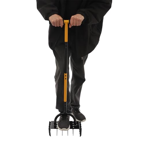 Rasenbelüftungsgerät mit 24 Spikes – Profi-Lüfter für gesunden Rasen | 16 Vollnägel + 8 Kernspikes | Ergonomischer T-Griff (98cm) | Inkl. Reinigungswerkzeug (Gelb) von gegeweeret