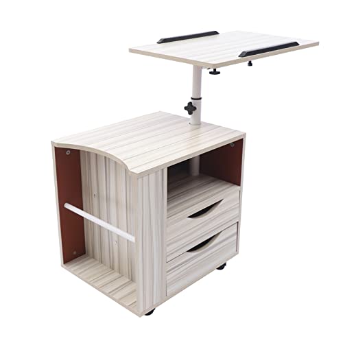 gegeweeret Funktioneller Drehbarer Nachttisch Weiß, Schmal Schreibtisch mit Schubladen und Rollen, Platzsparender Schreibtisch Unterschrank für Home-Office & Schlafzimmer, 360° Drehbar 180° Kippbar von gegeweeret