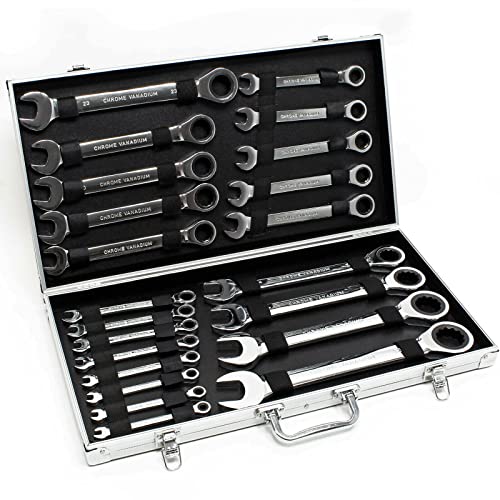 gegeweeret Ratschenschlüssel Set 22Stk Maulschlüssel Gabelschlüssel Tool 6-32mm mit Box für Fahrradreparatur Autoreparatur von gegeweeret