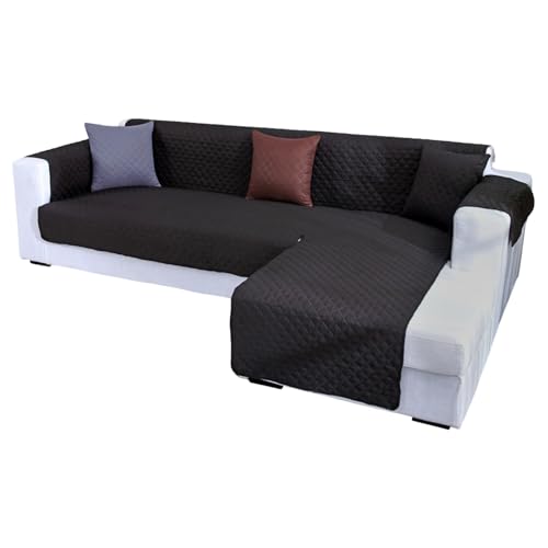 gegeweeret Sofabezug L Form Sofa überzug L Form,doppelseitigem wasserdichtem, 270cm,Waschbare Sofaschoner rutschfest, EPE Pearl Baumwolle, Dicke Sofabezug Für Hunde Katzen Und Haustiere (Schwarz) von gegeweeret