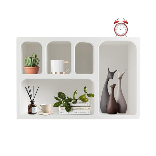 gegeweeret Wandregal Weiß Bücherregal Hängend mit 5 Ablagefächern, Schwebendes Regal Hängend Wanddeko, für Küche Wohnzimmer Schlafzimmer, 60x20x40cm von gegeweeret