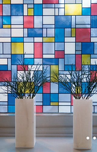 gekkofix Bunte Fensterfolie Mondriaan - Glasdekorfolie Bleiglas Look selbstklebend Adhesive 0,45m x 2,00 m von gekkofix