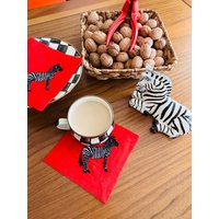 Dekorative Zebra Muster Cocktail Servietten - Rotes Leinen Kaffeeservietten Set 2Er, 4, 6, 8 Höchste Qualität Kaffee & Getränke Präsentation von geliving