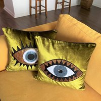 Evil Eye Muster Dekokissen Cover - Irisierendes Moosgrünes Samt Kissen Set 18 X Boho Home Decor Schutz Vor Perlenaugen von geliving