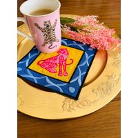 Pink Panther Cocktail Servietten - Senf Leinen Kaffee Untersetzer Getränke & Set Animal Print Stoff von geliving