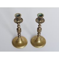 Lot Nr 824 Alte Vintage Kerzenhalter Kerzenleuchter Aus Massiv Messing Bronze, 2 Stück Im Set von gemcombination