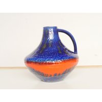 Lot Nr 960 Vintage Glasierte Große Studio Grafik Orange Und Blaue Farben Handgemachte Keramik Behandelter Topf Krugkrug von gemcombination
