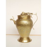 Lot Nr 970 Alte Vintage Große Messing Urne Hängebehälter Wasserkocher Teekanne Mit Deckel Krug Glas Belgien Hergestellt von gemcombination