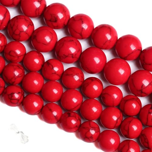 10 mm runde rote Türkisperlen, lose Steinperlen zur Herstellung von Schmuckarmbändern mit elastischem Faden von generic