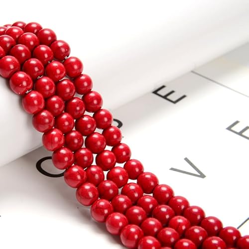 120 Stück (2 Stränge/Set) 6 mm korallenrote Howlith-Türkis-Edelsteinperlen mit Energiekraft, glatte runde Steinperlen für Schmuckarmbänder und Ohrringe, DIY-Herstellung von generic