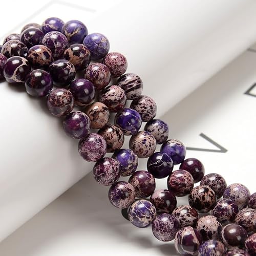 120 Stück (2 Stränge/Set) 6 mm violette Imperial-Jaspis-Perlen mit Energiekraft, glatte, runde Meeressediment-Jaspis-Steinperlen für die Herstellung von Schmuckarmbändern zum Selbermachen von generic