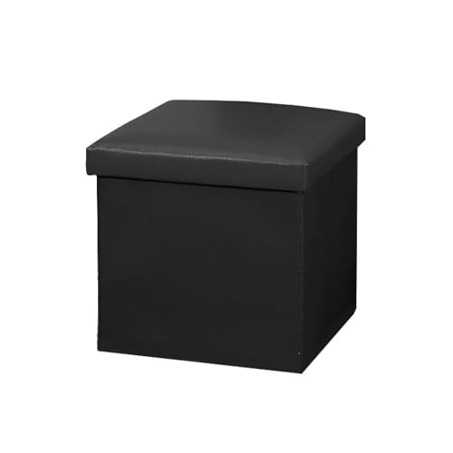 30 cm Stauraum-Ottomane klappbare Schuhbank mit Deckel Würfel-Fußhocker Kunstleder 100 kg Tragkraft für Eingangsbereich Wohnzimmer Schlafzimmer (Schwarz) von generic