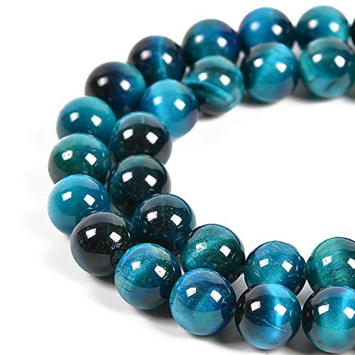 36 Stück 10 mm natürlicher Aquamarin-Tigerauge-Edelstein, runde Abstandshalter, lose Steinperlen zur Schmuckherstellung, 39,4 cm, 1 Strang (Aquamarin-Tigerauge, 10 mm, 36 Perlen) von generic