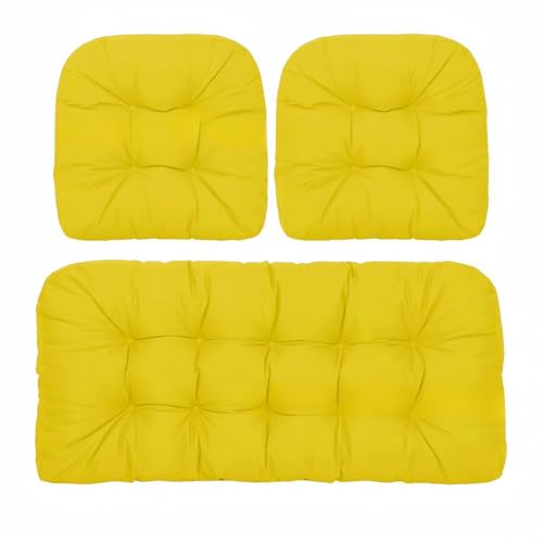 3er Gartenstuhl-Kissen-Set wasserdichte Sitzpolster aus Korbgeflecht mit Bändern für Terrasse- und Gartenmöbel(Style9) von generic