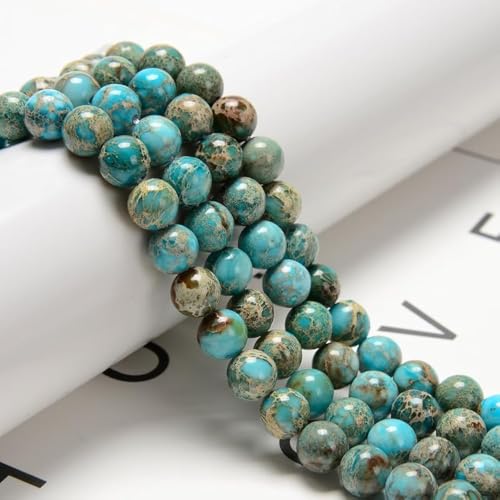 95 Stück (2 Stränge/Set) 8 mm blaue Imperial-Jaspis-Edelsteinperlen mit Energiekraft, runde Meeressediment-Jaspis-Steinperlen für die Herstellung von Schmuckarmbändern von generic