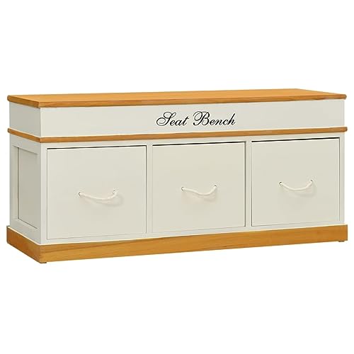 Aufbewahrungsbank aus massivem Paulownia-Holz mit 3 Schubladen – Weiß,raumverschönerndes Bauernhaus-Design,ideal für Schuhe und Kleidung,für Wohnzimmer und Schlafzimmer von generic