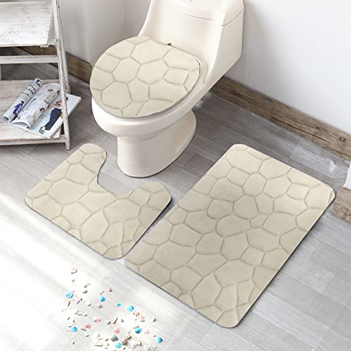 Badematten & Badteppiche Set 3 Teilig Mikrofaser Flauschige Badezimmerteppich und WC Vorleger mit Ausschnitt Waschbar rutschfeste Badvorleger Toilette Teppich, Hellgrau von generic
