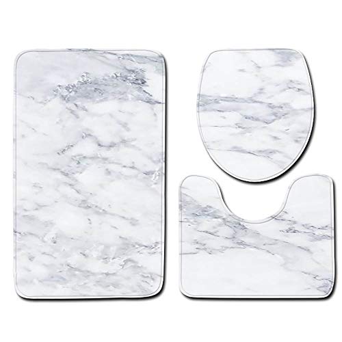 Badematten & Badteppiche Set 3 Teilig Schwarz Gold Mikrofaser Flauschige Marmor Muster Badezimmerteppich WC Vorleger mit Ausschnitt Waschbar rutschfeste Badvorleger Toilette Teppich (A, 3pc) von generic