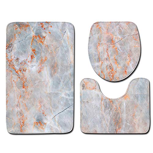 Badematten & Badteppiche Set 3 Teilig Schwarz Gold Mikrofaser Flauschige Marmor Muster Badezimmerteppich WC Vorleger mit Ausschnitt Waschbar rutschfeste Badvorleger Toilette Teppich (B, 3pc) von generic