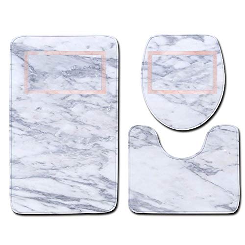 Badematten & Badteppiche Set 3 Teilig Schwarz Gold Mikrofaser Flauschige Marmor Muster Badezimmerteppich WC Vorleger mit Ausschnitt Waschbar rutschfeste Badvorleger Toilette Teppich (F, 3pc) von generic