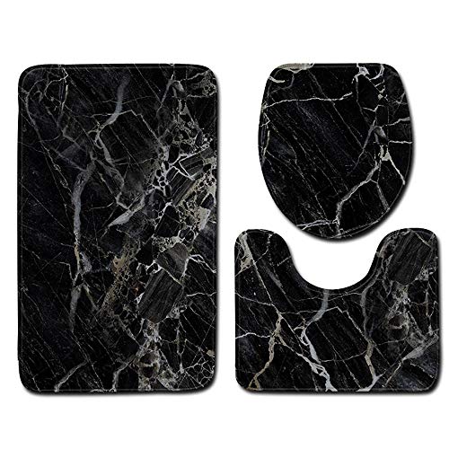 Badematten & Badteppiche Set 3 Teilig Schwarz Gold Mikrofaser Flauschige Marmor Muster Badezimmerteppich WC Vorleger mit Ausschnitt Waschbar rutschfeste Badvorleger Toilette Teppich (G, 3pc) von generic