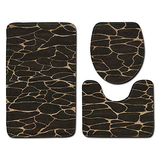 Badematten & Badteppiche Set 3 Teilig Schwarz Gold Mikrofaser Flauschige Marmor Muster Badezimmerteppich WC Vorleger mit Ausschnitt Waschbar rutschfeste Badvorleger Toilette Teppich (I, 3pc) von generic