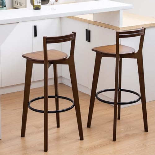 Barstühle 2er Set Hocker Mit Lehne Und Fußstütze Tresenstuhl Barhocker 60cm/70cm Sitzhöhe Einfache Montage for Küche, Wohnzimmer, Esszimmer(Walnut,60cm) von generic