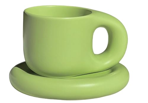 CERAMAZE Stilvolle Keramik-Kaffeetasse und Untertasse Set / 280ml / ästhetisches Design/Sommerfarben/pastell (Pastellgrün)/ minimalistisches Design/modern/vielseitig nutzbar von generic