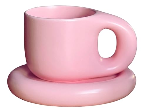CERAMAZE Stilvolle Keramik-Kaffeetasse und Untertasse Set / 280ml / ästhetisches Design/Sommerfarben/pastell (Pastellrosa)/ minimalistisches Design/modern/vielseitig nutzbar von generic