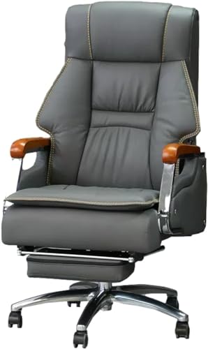 Chefsessel, Bürostuhl, hohe Rückenlehne, Leder, mit Fußstütze, Verstellbarer Drehstuhl für Komfort, ergonomisches Design, Farbe: Grau von generic