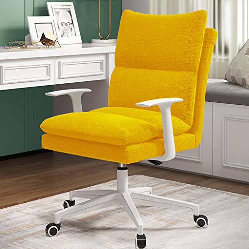 Chefsessel, ergonomisch, höhenverstellbar, mit mittlerer Rückenlehne, Drehstuhl für Zuhause, Leinenstoff (gelb) – perfekt für Schlafzimmer, Arbeitszimmer oder Wohnzimmer von generic