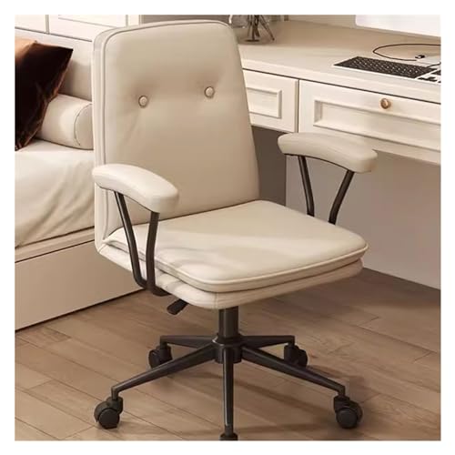 Chefsessel, ergonomisch, verstellbar, Leder, mit Armlehne, 360°-Drehfunktion, Arbeitsstuhl für Computertisch, gepolsterter Schminkstuhl (Creme) von generic