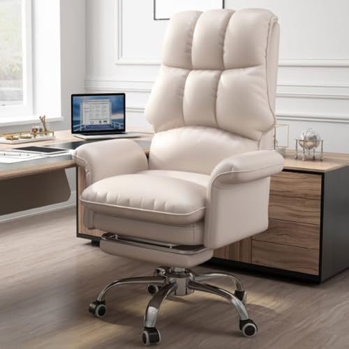 Chefsessel, ergonomischer, beigefarbener Bürostuhl mit Rollen – höhenverstellbarer Arbeitsstuhl aus PU-Leder für Erwachsene, drehbarer, rollbarer Schminkstuhl mit Fußstütze für den Heim- und Chefsessel, ergonomischer, beigefarbener Bürostuhl mit Rollen – höhenverstellbarer Arbeitsstuhl aus PU-Leder für Erwachsene, drehbarer, rollbarer Schminkstuhl mit Fußstütze für den Heim- und von generic