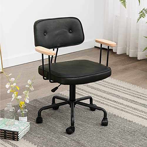 Chefsessel, ergonomischer Bürostuhl mit mittlerer Rückenlehne, Armlehne aus Holz und Drehstuhl aus PU-Leder für das Homeoffice und Schlafzimmer, bequemer Computerstuhl von generic