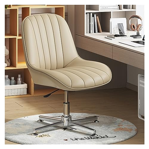 Chefsessel, ergonomischer Bürostuhl ohne Armlehnen, mit breiter, Verstellbarer Sitzfläche und Drehfunktion, mit PU-Leder gepolsterter Schminkstuhl für Schminktisch oder Computertisch (Khaki) von generic