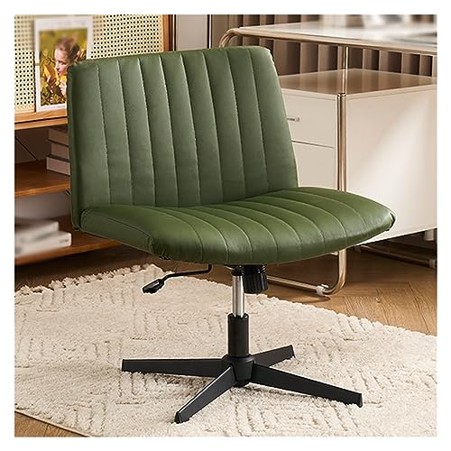 Chefsessel, ergonomischer Schreibtischstuhl ohne Armlehnen, mit gekreuzten Beinen und gepolsterter Sitzfläche, drehbarer Schminkstuhl mit mittlerer Rückenlehne für das Home-Office, Grün von generic