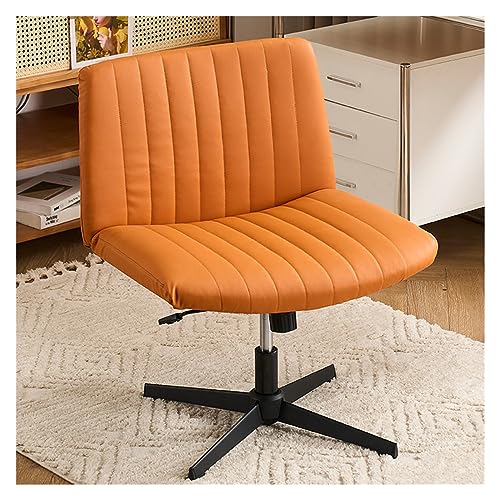 Chefsessel, ergonomischer Schreibtischstuhl ohne Armlehnen, mit überkreuzten Beinen und gepolsterter PU-Sitzfläche, mittlerer Rückenlehne und Drehfunktion in der Farbe Orange von generic