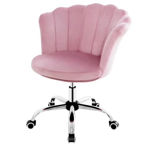 Chefsessel, modern, rosa Samt, mit 360°-Drehgelenk, höhenverstellbarer Armlehne in Blütenblattform, Universalrollen und blütenblattförmigem Rückenlehnendesign für das Home Office von generic
