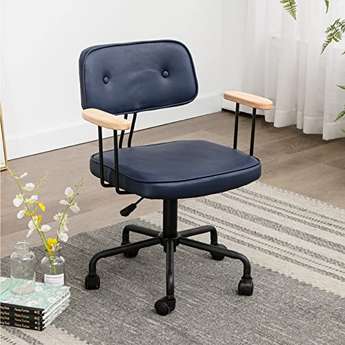 Chefsessel, moderner Drehstuhl mit mittlerer Rückenlehne, Holzarmlehnen und stilvollem PU-Leder-Arbeitsstuhl für das Homeoffice oder Schlafzimmer von generic