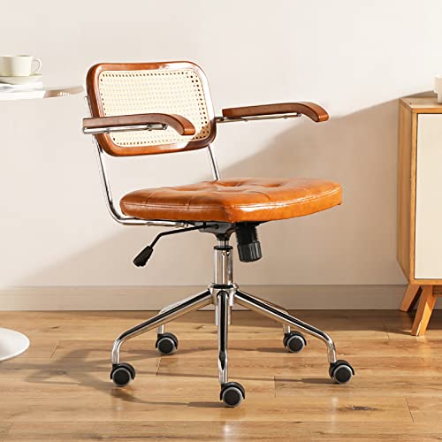 Chefsessel, moderner Home-Office-Schreibtischstuhl mit PU-Lederpolsterung und Rattan-Mittelrückenstütze, Verstellbarer Drehstuhl für ergonomisches Arbeitszimmer (45,7 x 45,7 x 53,3 cm), Gelb von generic