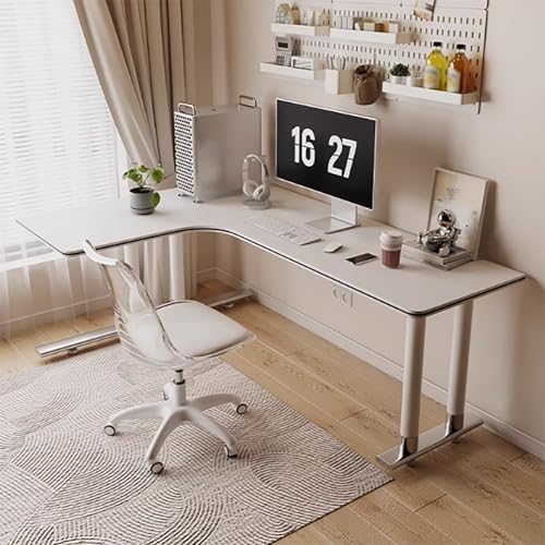 Eckschreibtisch for Zuhause In L-Form Computertisch for Schlafzimmer Mit Erkerfenster Moderner Eckschreibtisch Fürs Arbeitszimmer Kleiner L-förmiger Schreibtisch for Zuhause Ohne Hocker(White von generic